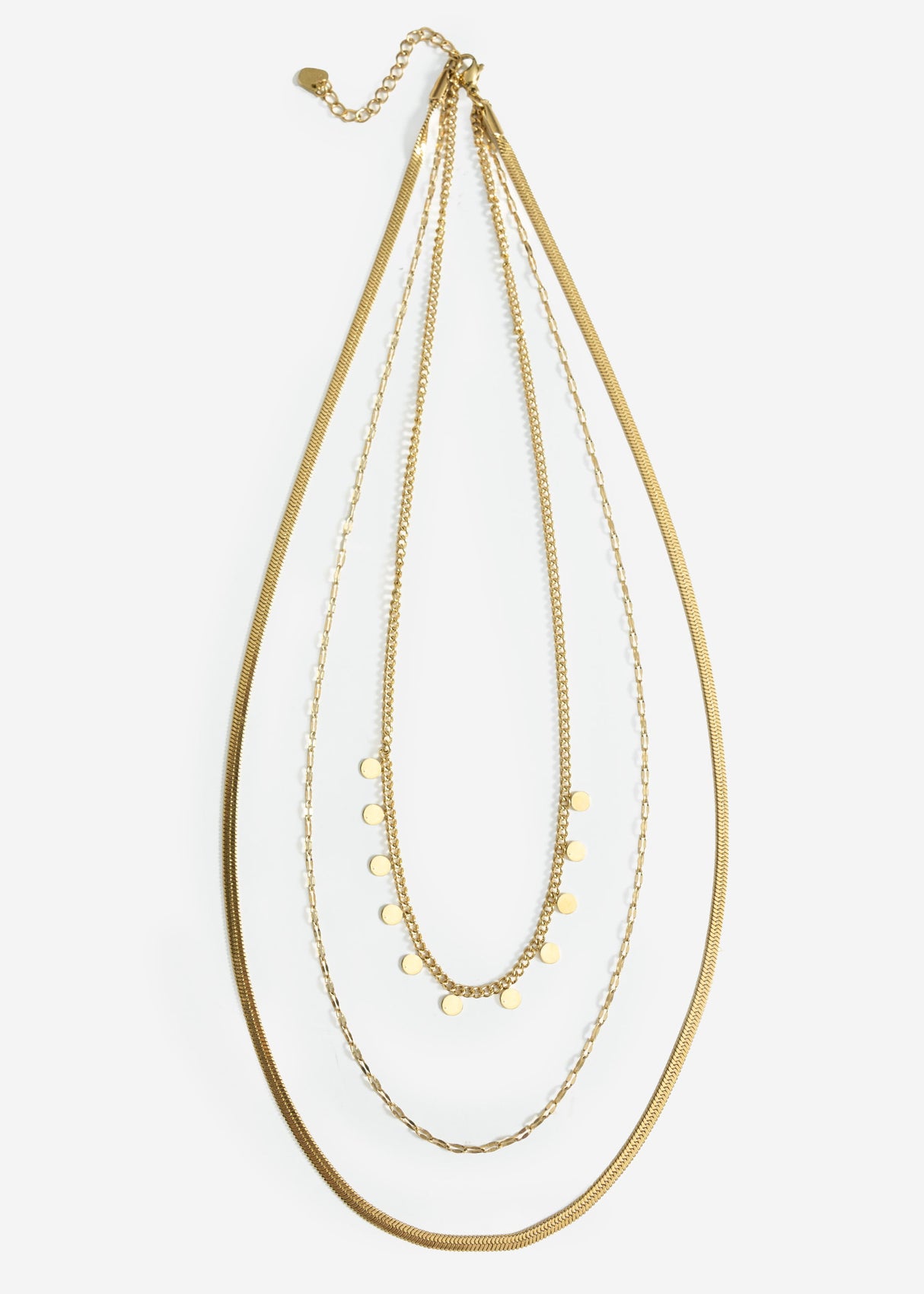 Dreifaches Halsketten-Set mit Plättchen - gold