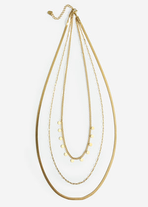 Dreifaches Halsketten-Set mit Plättchen - gold