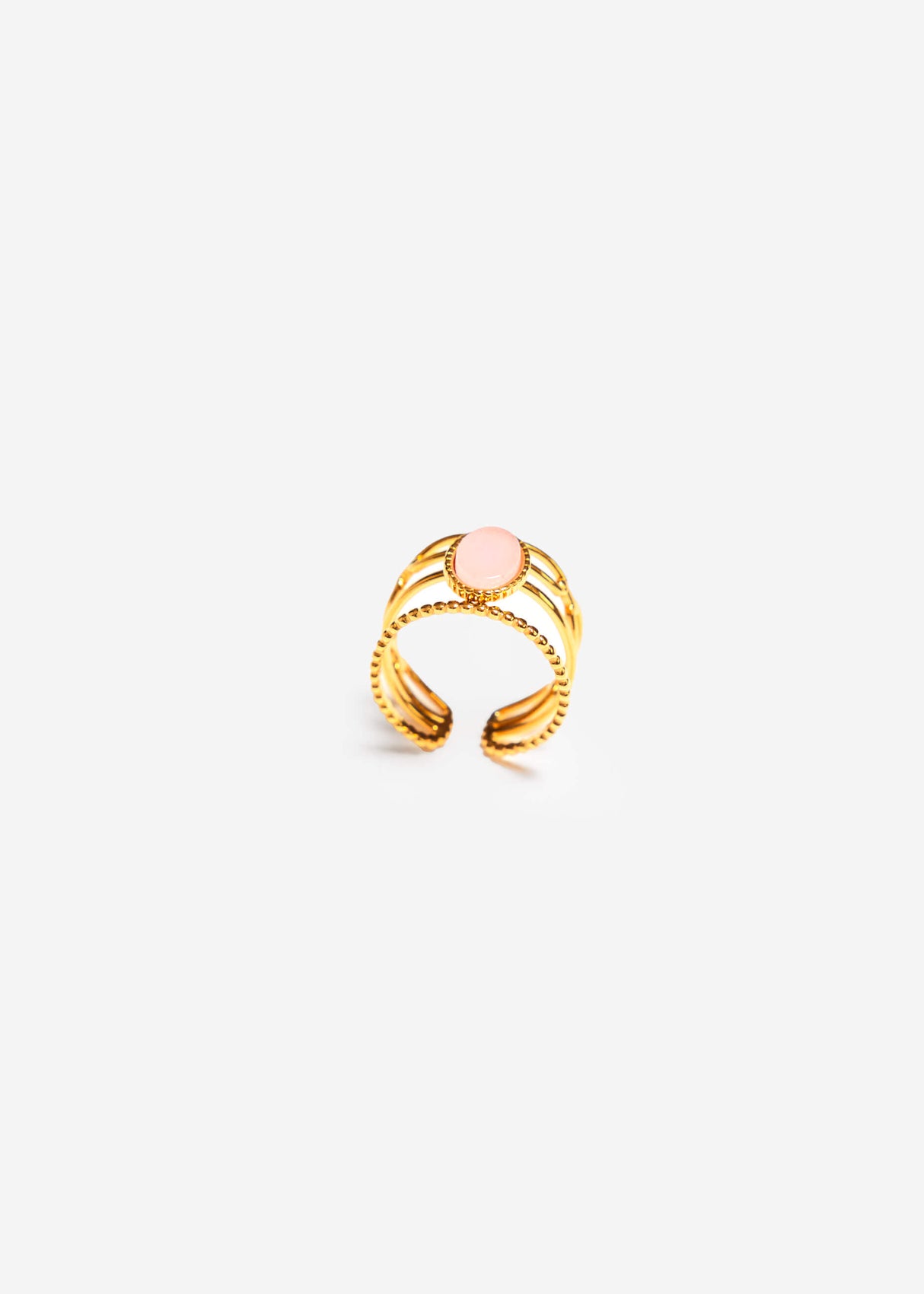 Dreigliedriger Ring mit rosa Schmuckstein - gold