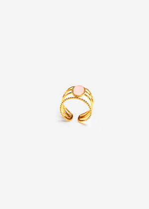 Dreigliedriger Ring mit rosa Schmuckstein - gold