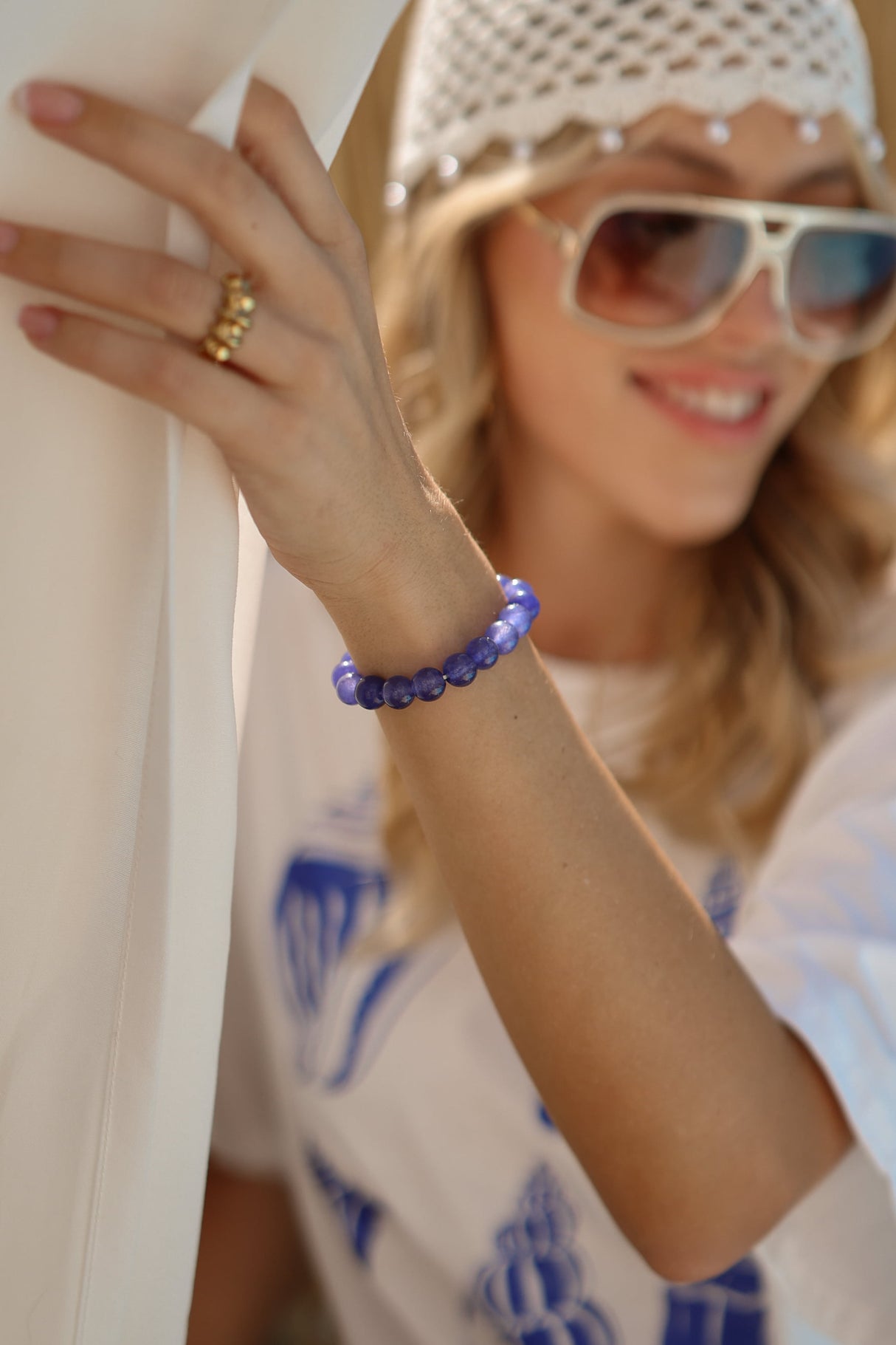 Elastisches Naturstein-Armband - blau