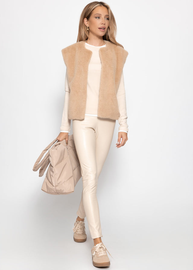 Elegante Kunstfell Weste - beige