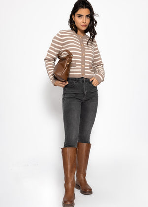Elegant cardigan with striped pattern - beige