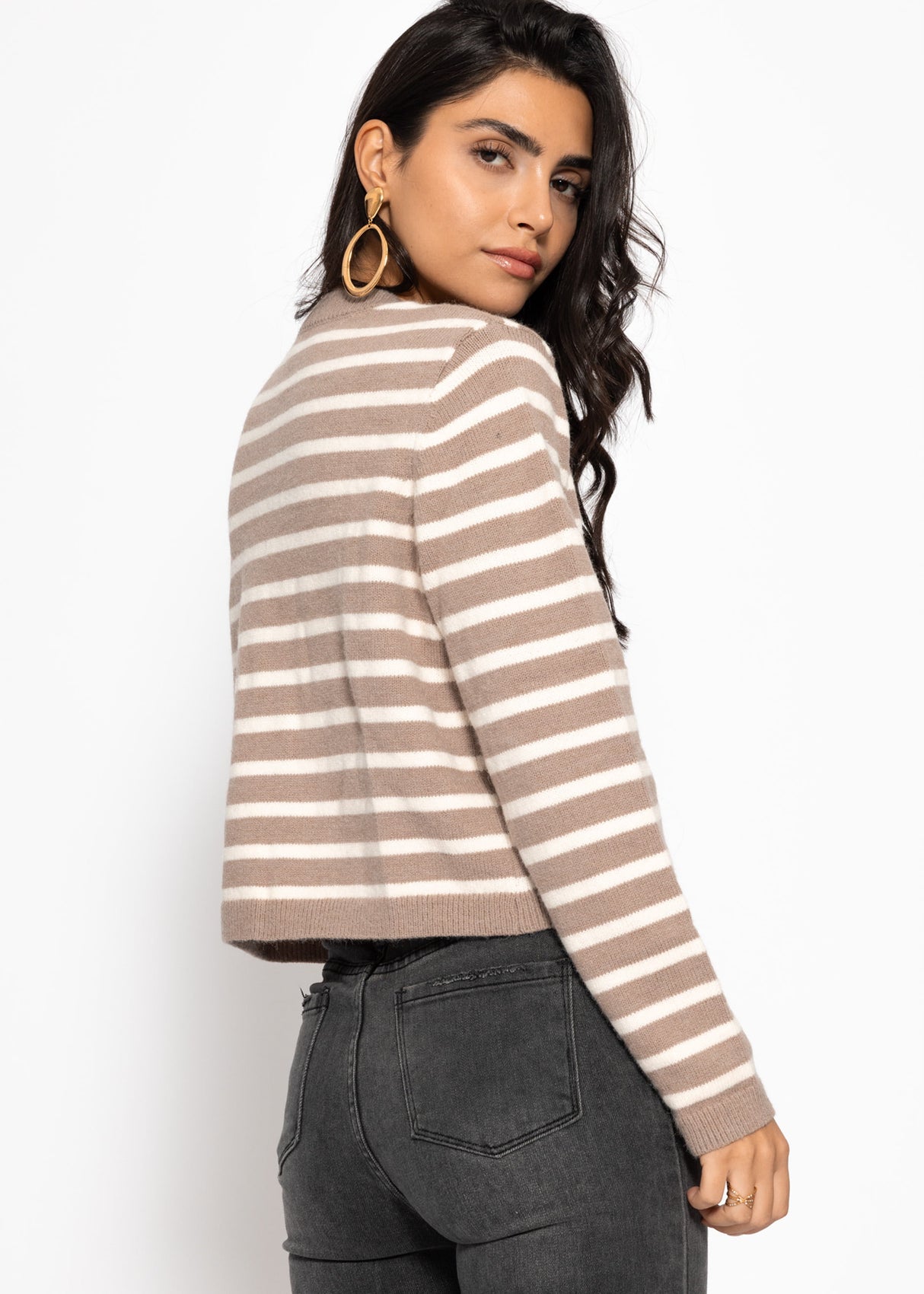 Elegant cardigan with striped pattern - beige