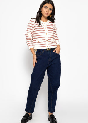 Elegant cardigan with striped pattern - off-white