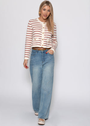 Elegante Strickjacke mit Streifenmuster - offwhite