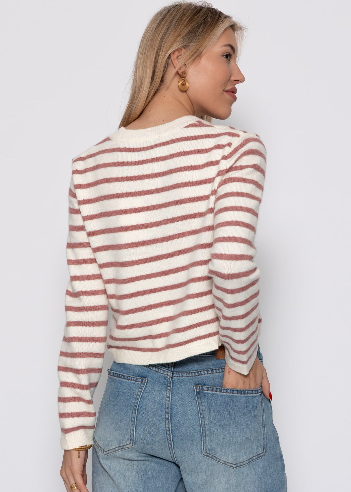 Elegante Strickjacke mit Streifenmuster - offwhite