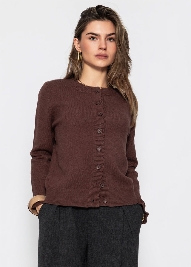 Feinstrickjacke mit Bogenkante - braun
