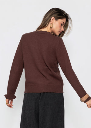 Feinstrickjacke mit Bogenkante - braun