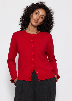 Feinstrickjacke mit Bogenkante - rot