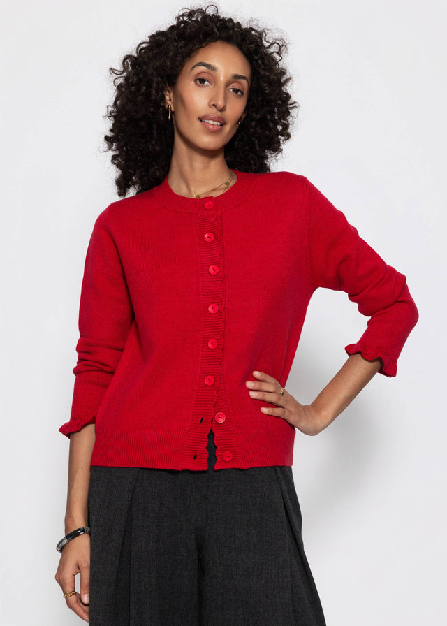 Feinstrickjacke mit Bogenkante - rot
