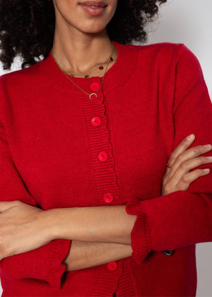 Feinstrickjacke mit Bogenkante - rot