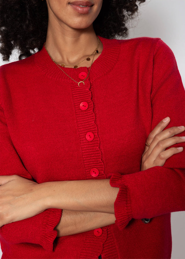 Feinstrickjacke mit Bogenkante - rot