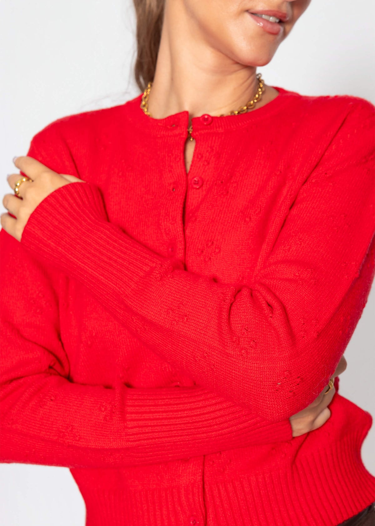 Feinstrickjacke mit Strukturmuster - rot
