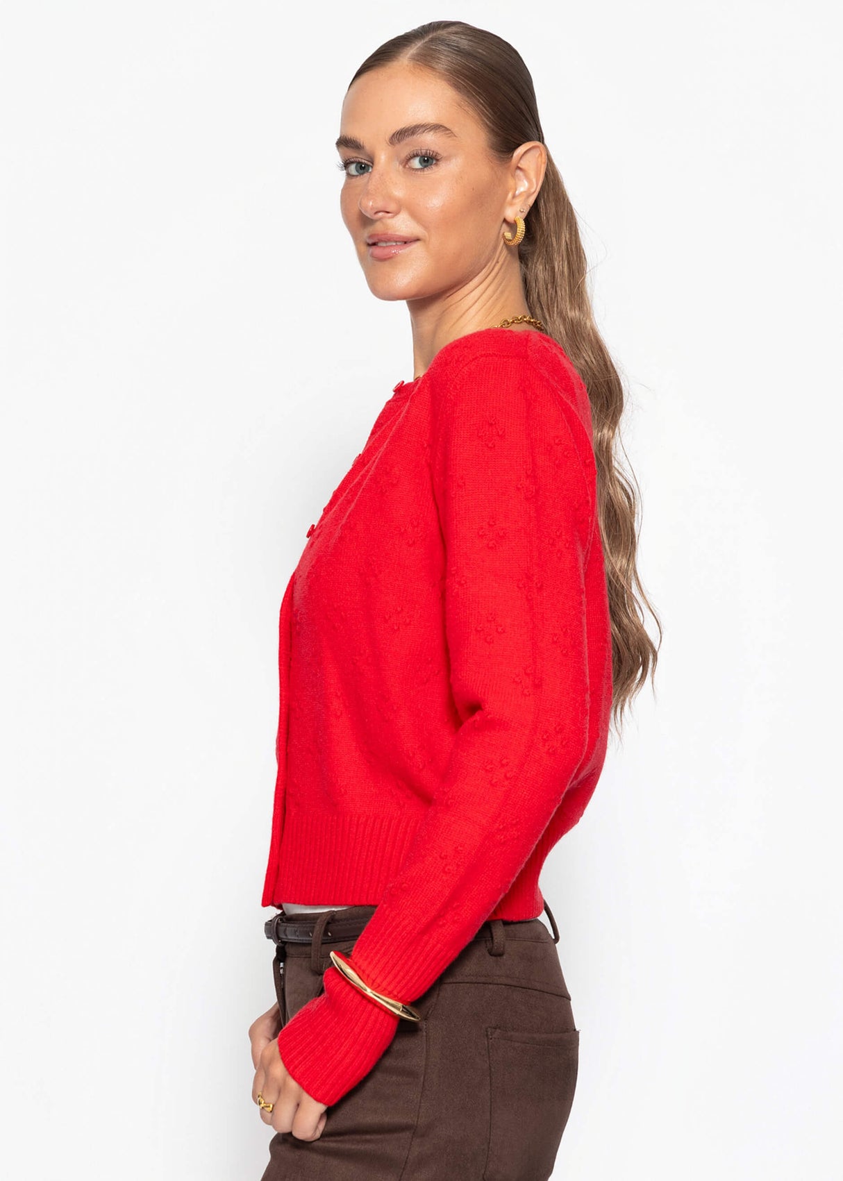 Feinstrickjacke mit Strukturmuster - rot