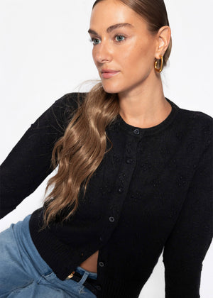 Feinstrickjacke mit Strukturmuster - schwarz