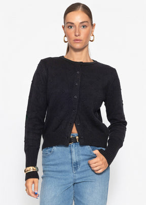 Feinstrickjacke mit Strukturmuster - schwarz