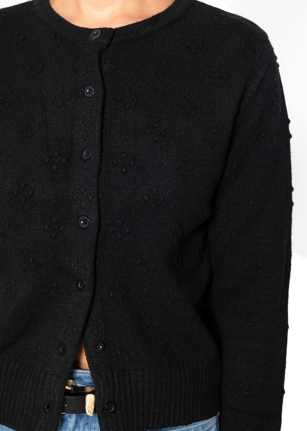 Feinstrickjacke mit Strukturmuster - schwarz