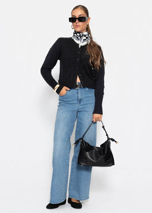 Feinstrickjacke mit Strukturmuster - schwarz
