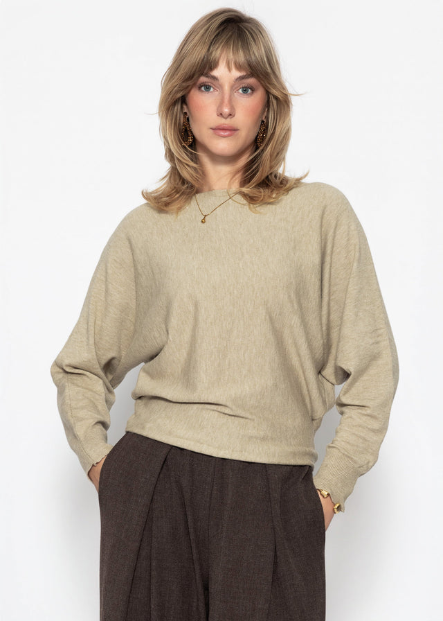 Feinstrickpullover mit Fledermausärmel - beige