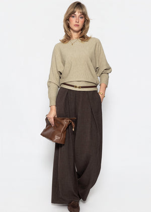 Feinstrickpullover mit Fledermausärmel - beige