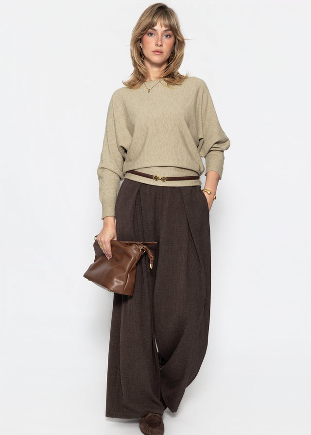 Feinstrickpullover mit Fledermausärmel - beige