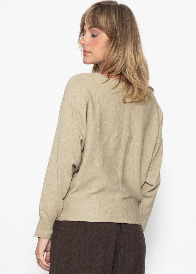Feinstrickpullover mit Fledermausärmel - beige
