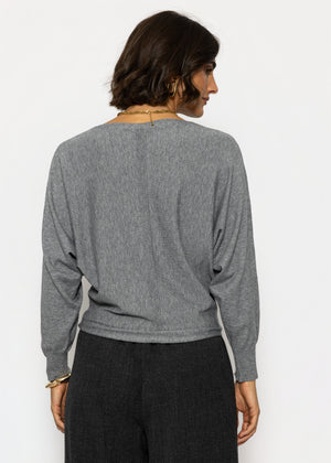 Feinstrickpullover mit Fledermausärmel - grau