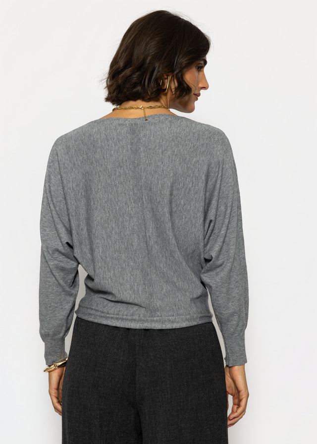 Feinstrickpullover mit Fledermausärmel - grau