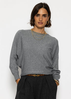 Feinstrickpullover mit Fledermausärmel - grau