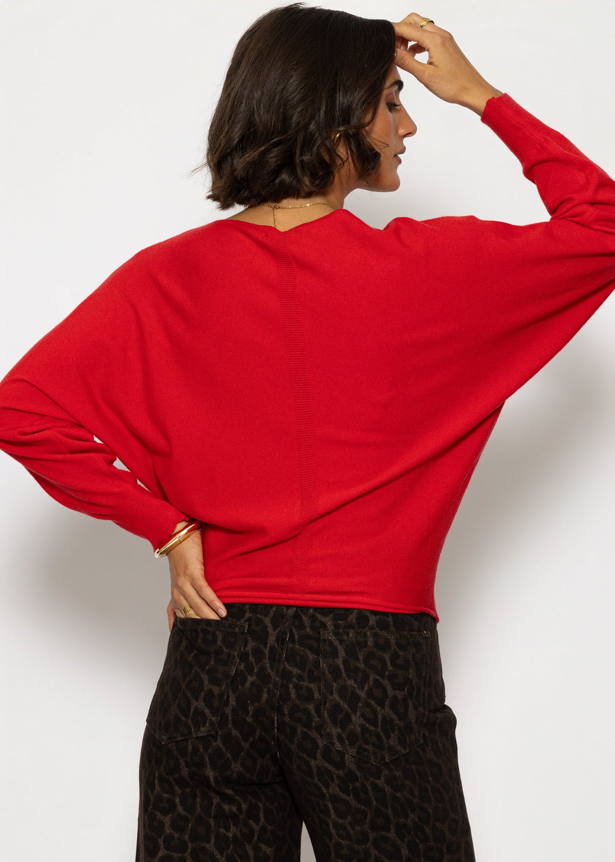 Feinstrickpullover mit Fledermausärmel - rot