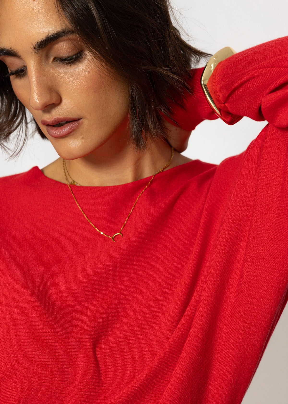Feinstrickpullover mit Fledermausärmel - rot