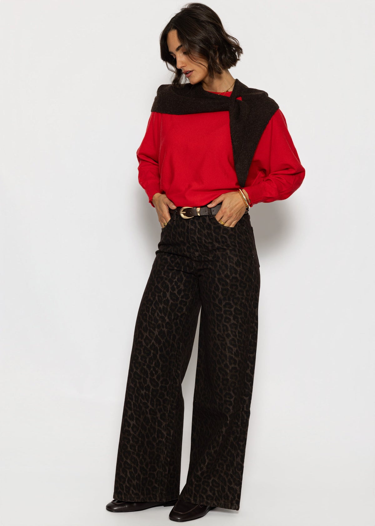 Feinstrickpullover mit Fledermausärmel - rot