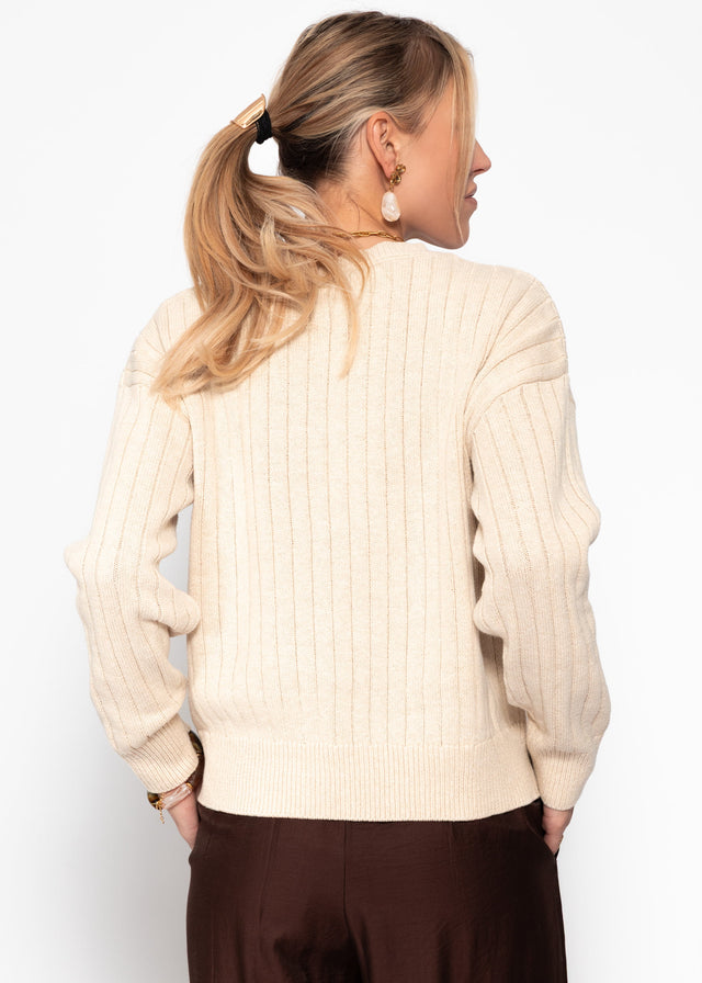Gerippter Baumwollpullover - beige