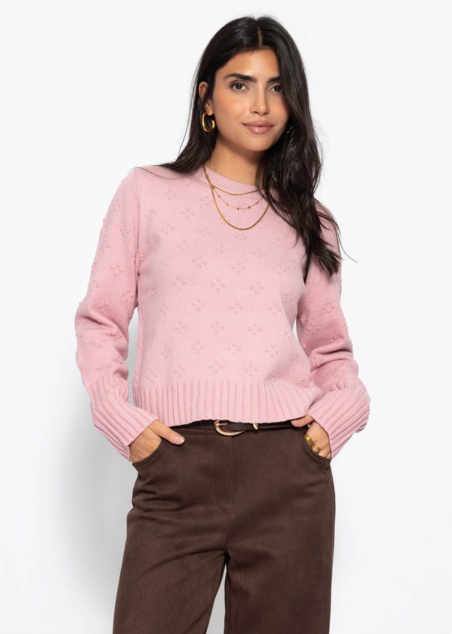 Feinstrickpullover mit Strukturmuster - rosa