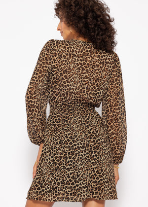 Feminines Kleid in Leo-Print - braun