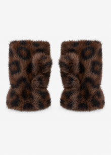 Fingerlose Leo Plüschhandschuhe - dunkelbraun