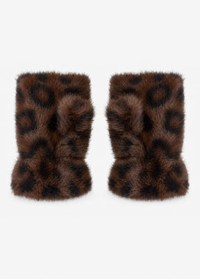 Fingerlose Leo Plüschhandschuhe - dunkelbraun