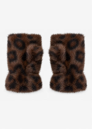 Fingerlose Leo Plüschhandschuhe - dunkelbraun