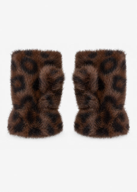Fingerlose Leo Plüschhandschuhe - dunkelbraun