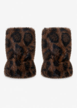 Fingerlose Leo Plüschhandschuhe - dunkelbraun