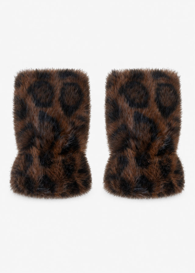 Fingerlose Leo Plüschhandschuhe - dunkelbraun
