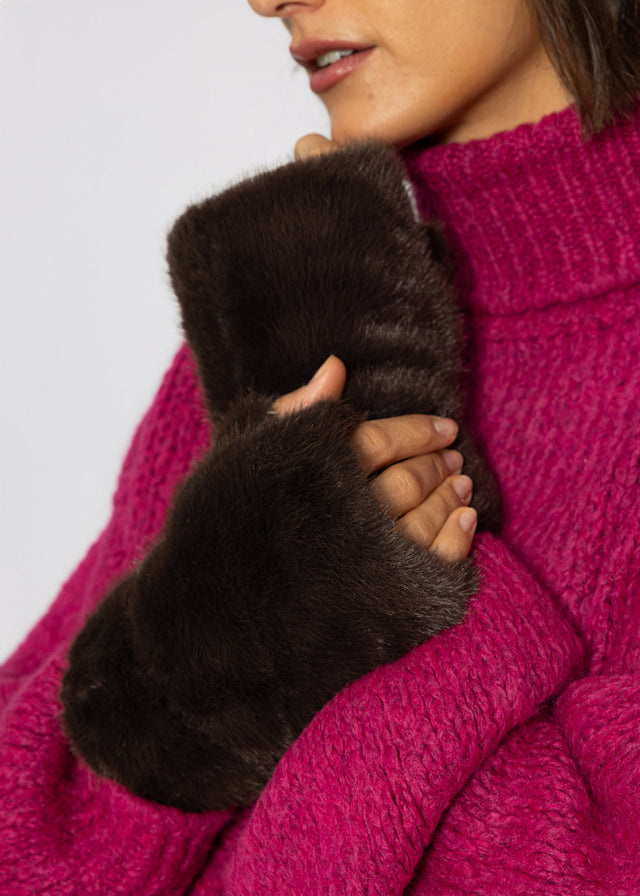 Fingerlose Plüschhandschuhe - braun