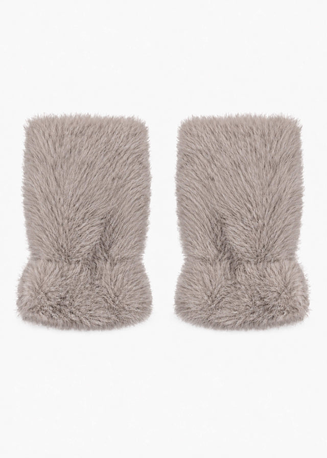 Fingerlose Plüschhandschuhe - taupe