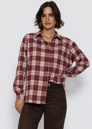 Flanellblusenhemd mit Karomuster - burgundy