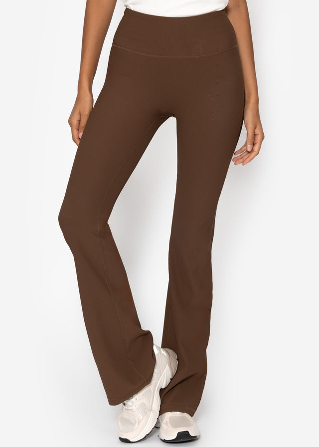 Flare Leggings mit Rippstruktur - braun