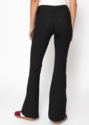 Flare Leggings mit Rippstruktur - schwarz