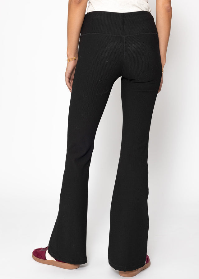 Flare Leggings mit Rippstruktur - schwarz