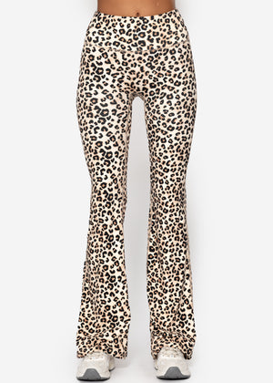 Flare Sportleggings mit Leo-Print - beige