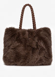 Flauschige Kunstfell Tasche mit Kordelhenkel - braun